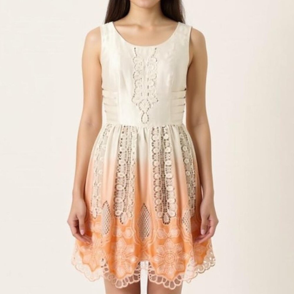 Anthropologie Anna Sui Rising Battenberg Silk Lace Ombre Fit and Flare Dress - Picture 3 of 10